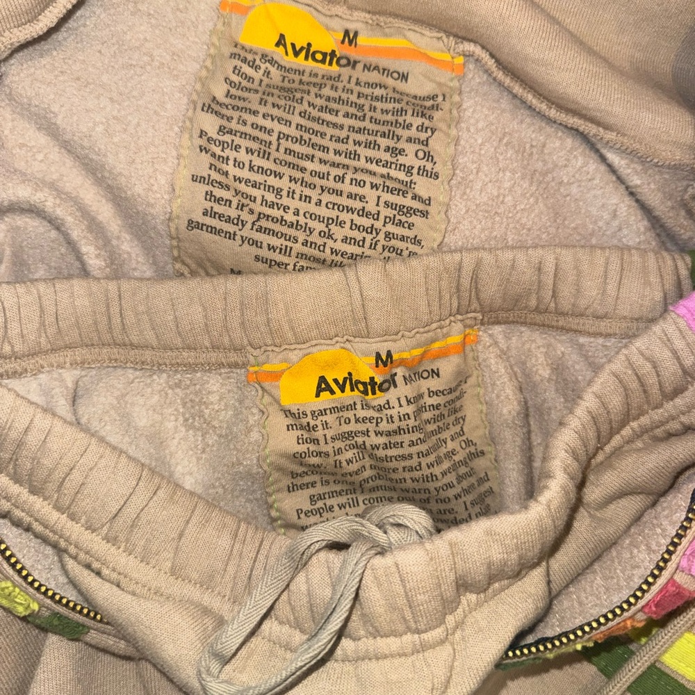 Aviator Nation Beige Zip Hoodie with Neon Rainbow Stripes - Picture 7 of 7